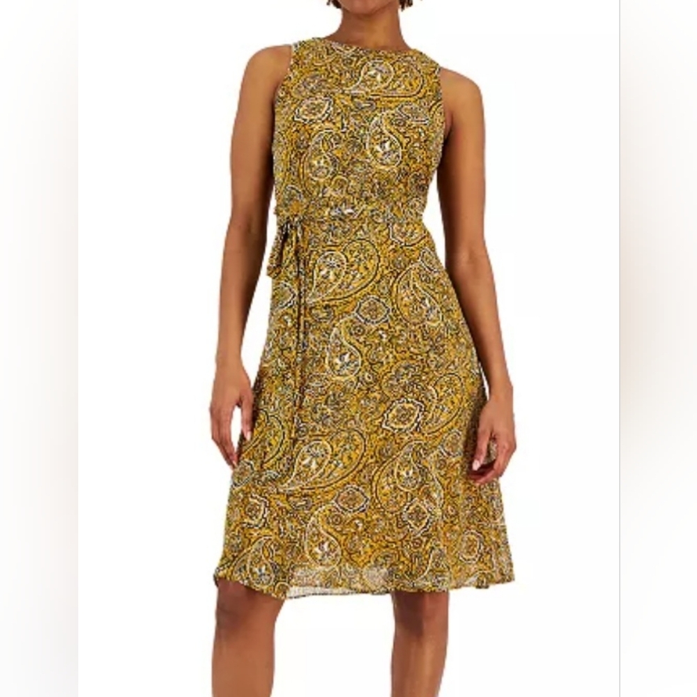 Kasper 16 Fem Flowy Chiffon Brown Paisley Midi Dress